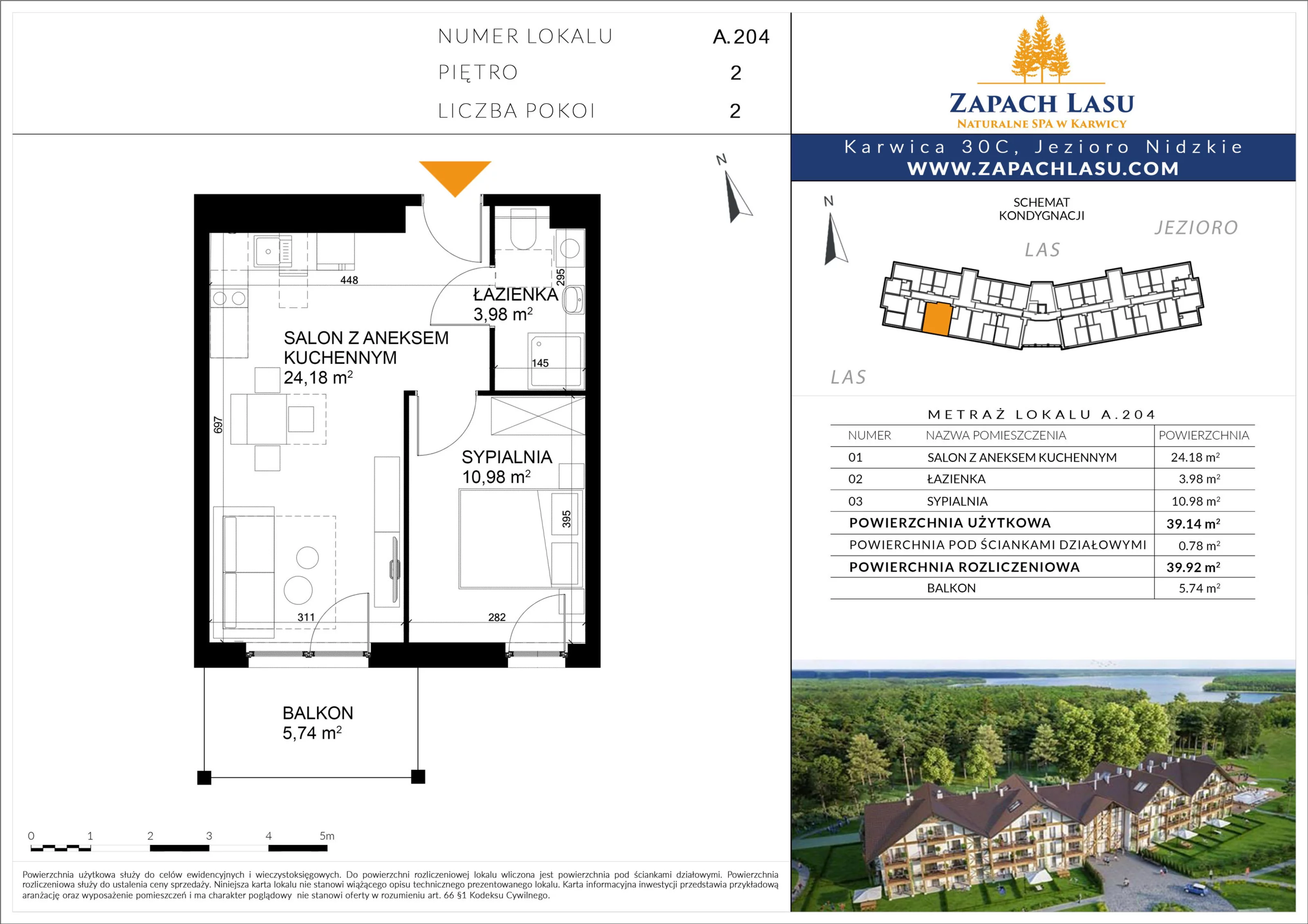 Apartament 39,92 m², piętro 2, oferta nr A/204, Zapach Lasu, Karwica