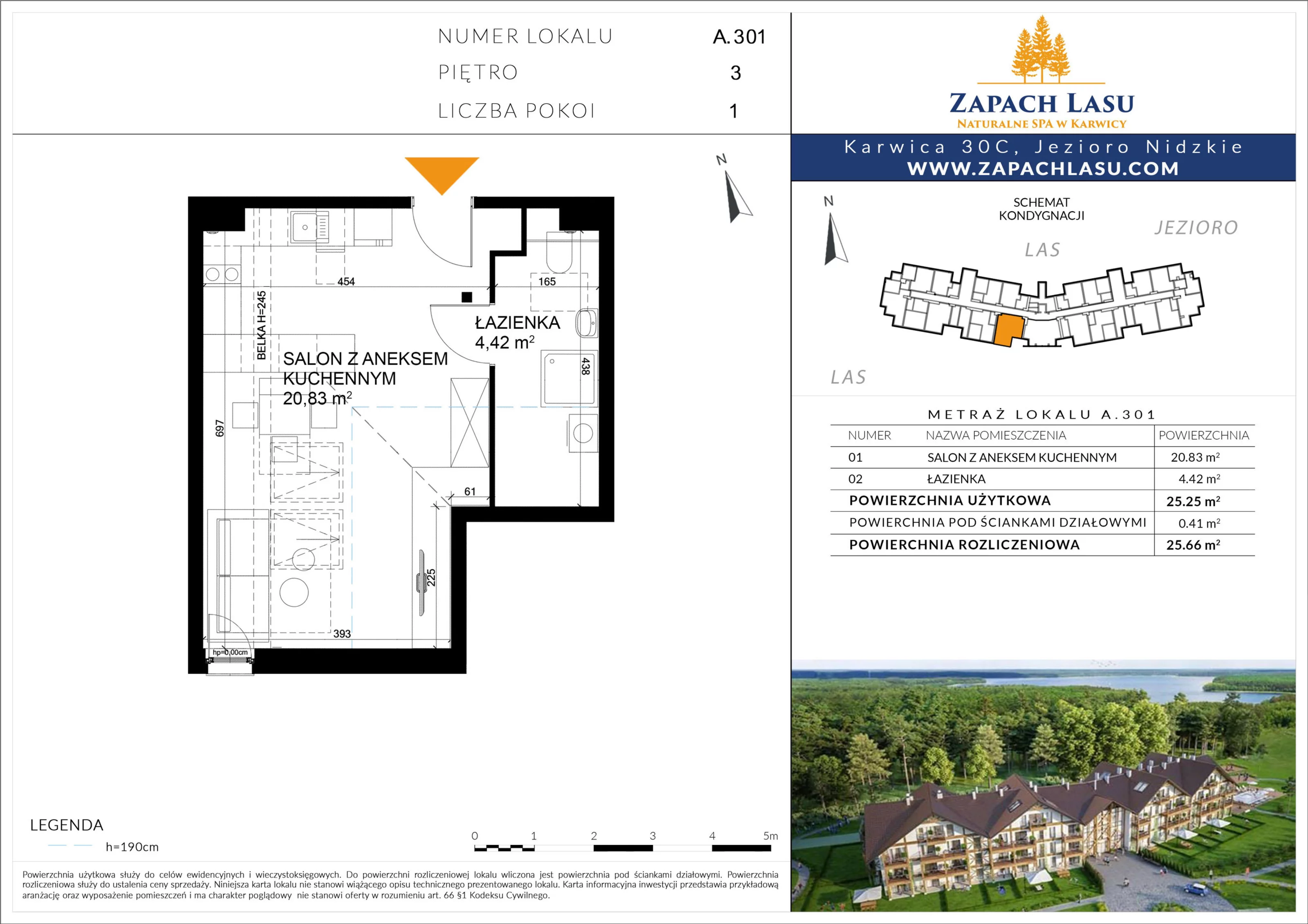 Apartament 25,66 m², piętro 3, oferta nr A/301, Zapach Lasu, Karwica