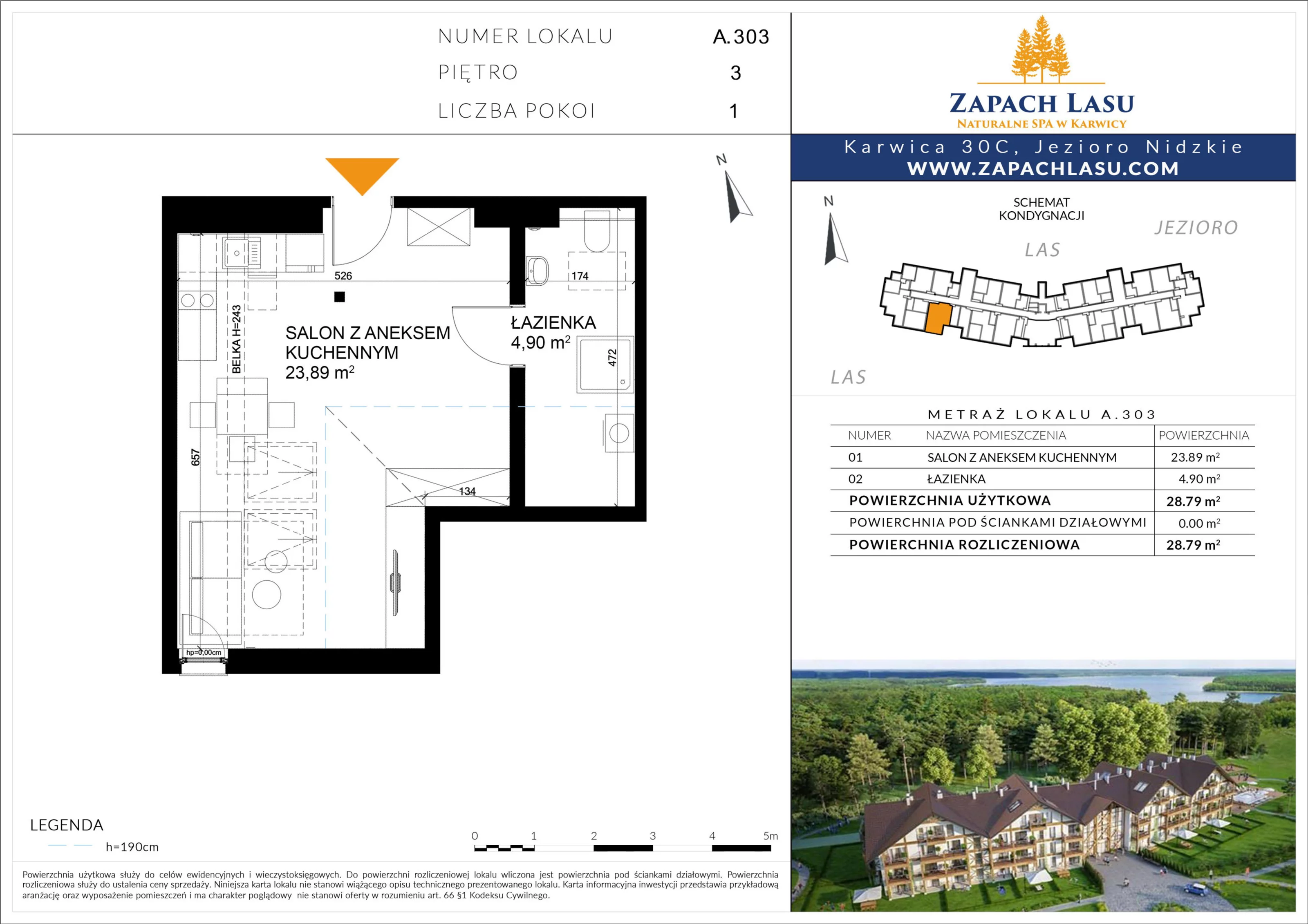 Apartament 28,79 m², piętro 3, oferta nr A/303, Zapach Lasu, Karwica