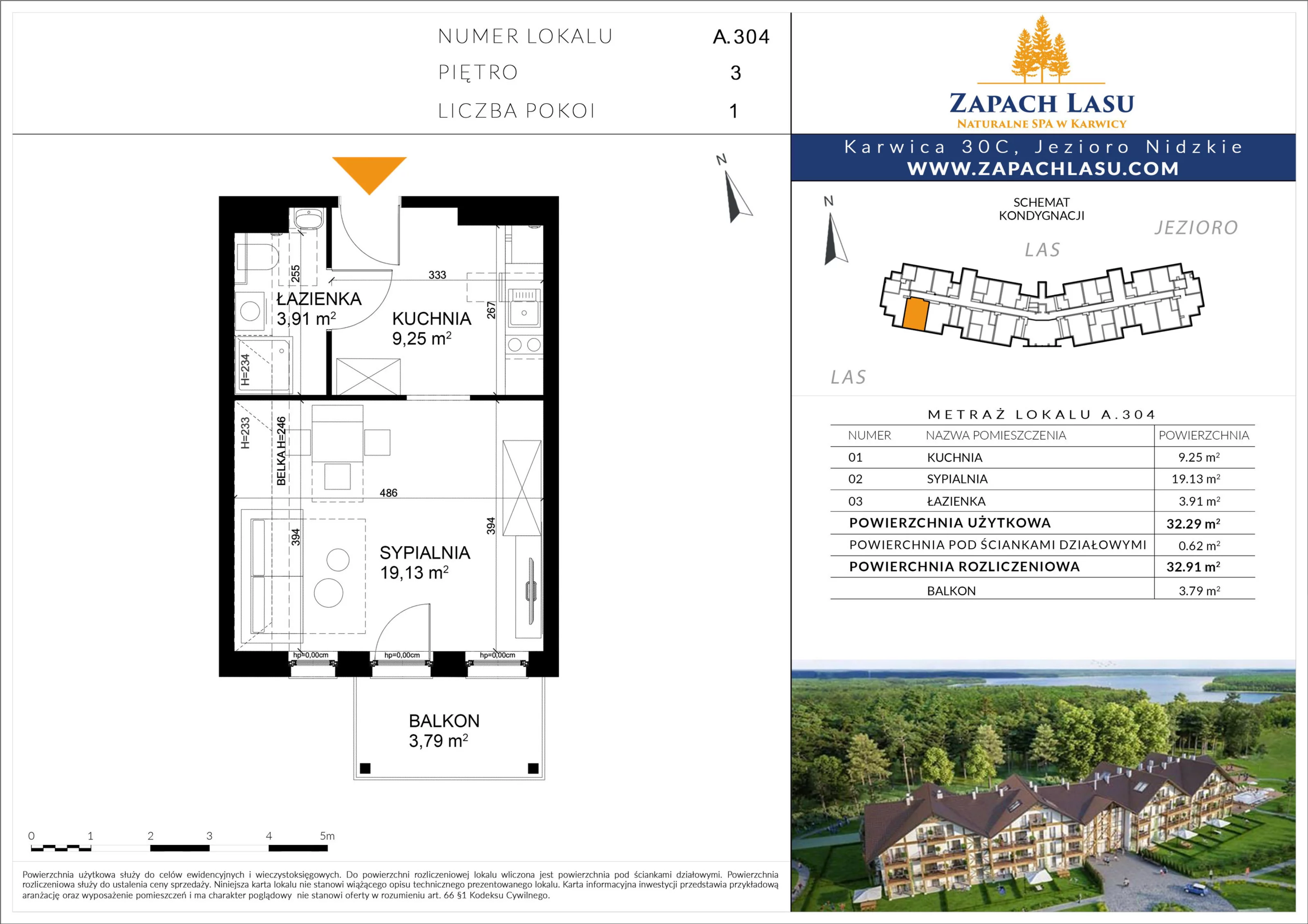 Apartament 32,91 m², piętro 3, oferta nr A/304, Zapach Lasu, Karwica