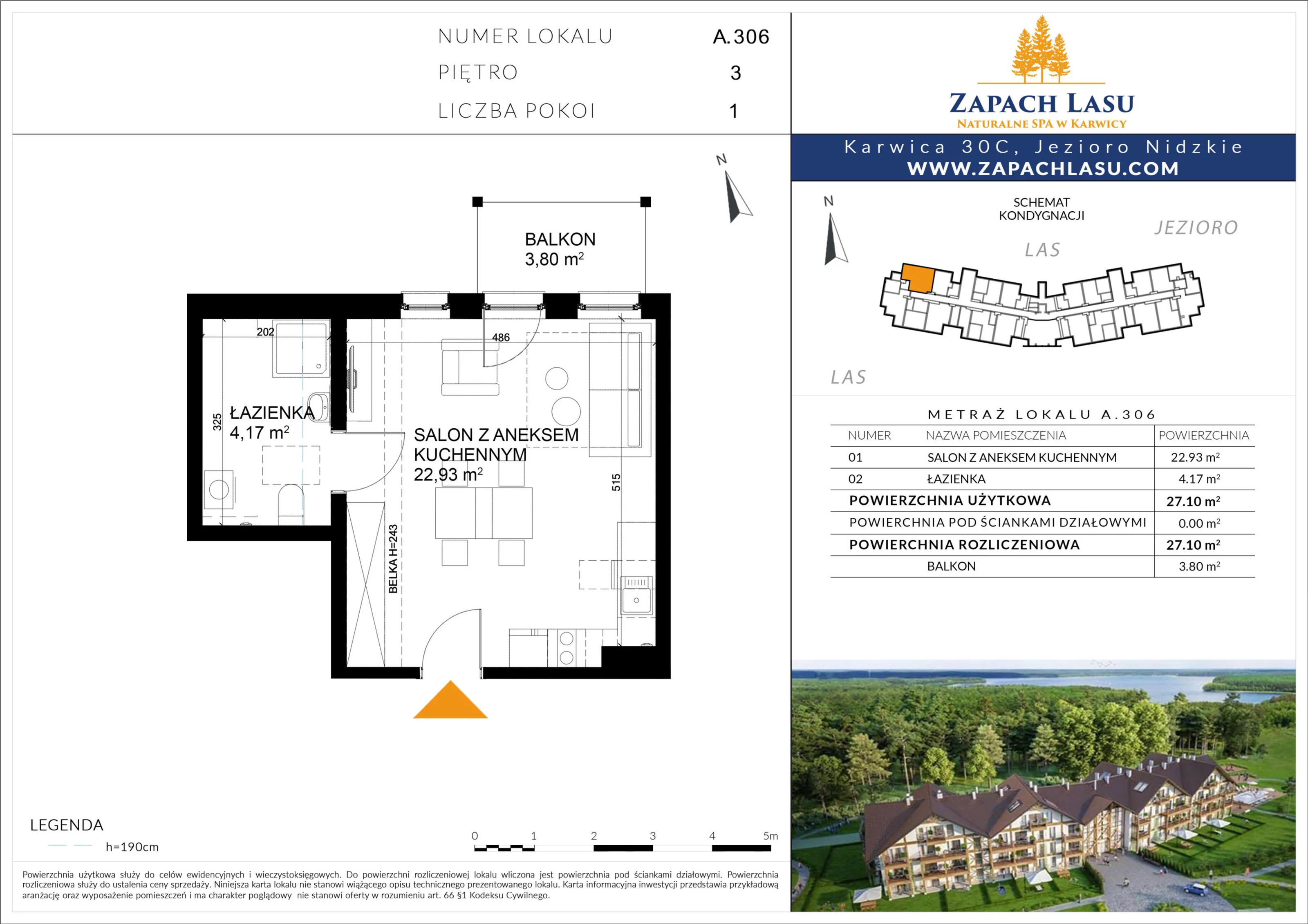 Apartament 27,10 m², piętro 3, oferta nr A/306, Zapach Lasu, Karwica