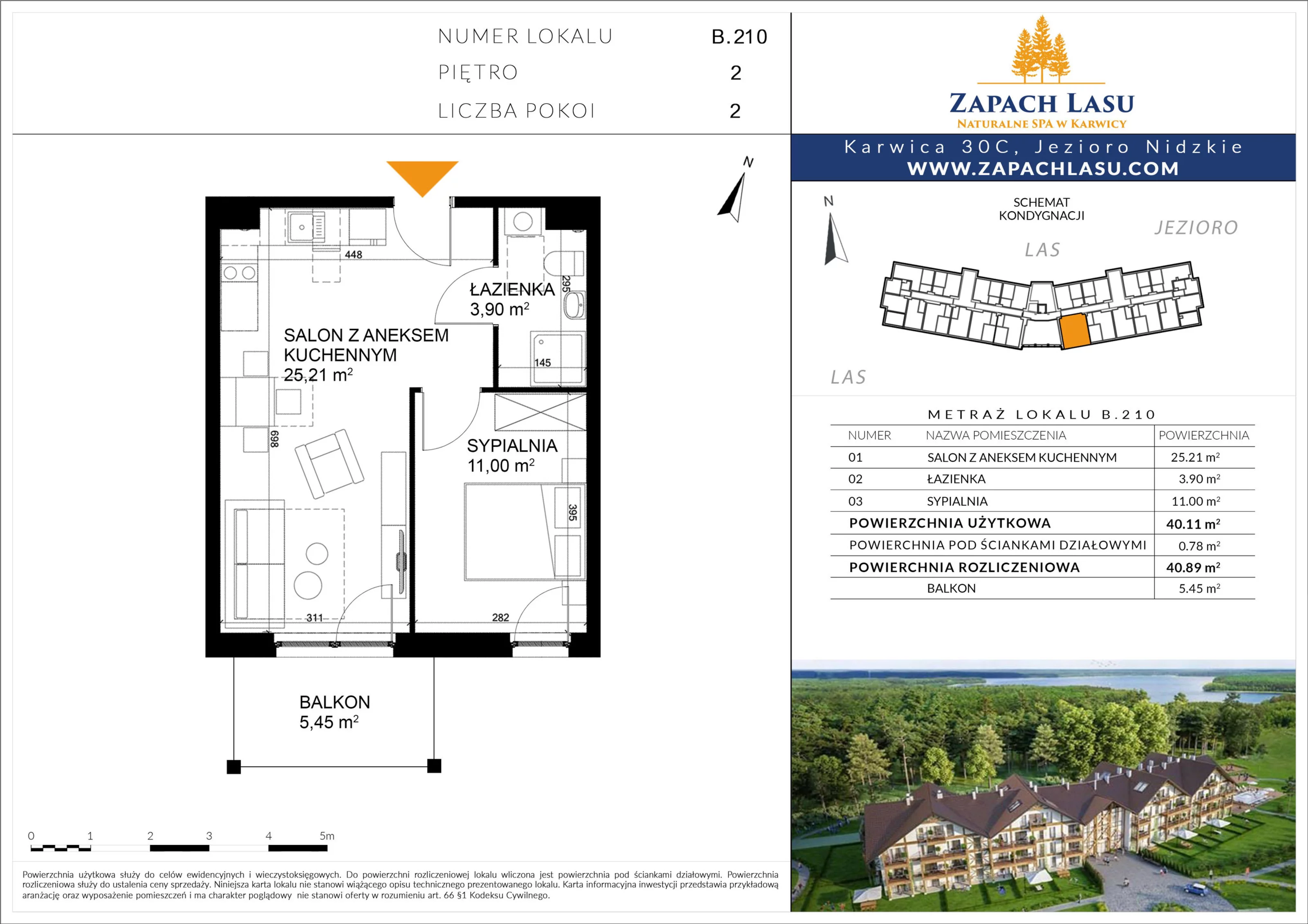 Apartament 40,89 m², piętro 2, oferta nr B/210, Zapach Lasu, Karwica