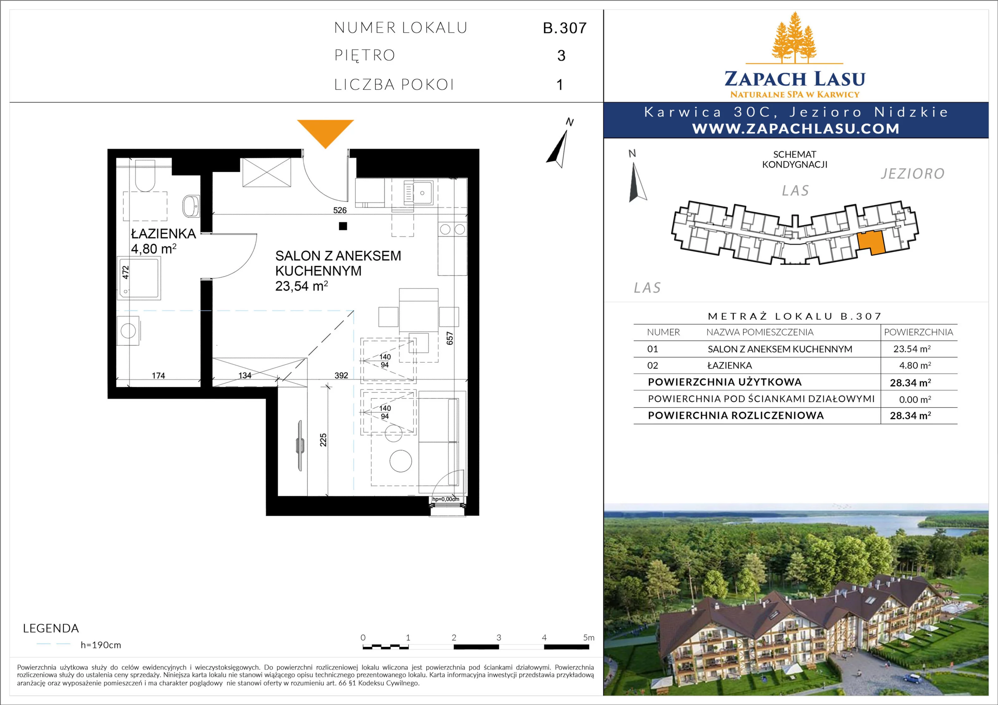 Apartament 28,34 m², piętro 3, oferta nr B/307, Zapach Lasu, Karwica