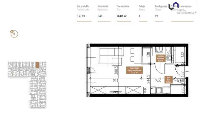 Apartament na sprzedaż 26,87 m², piętro 27, oferta nr VTS-MS-6307