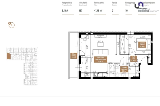 Apartament na sprzedaż 47,48 m², piętro 10, oferta nr VTS-MS-6314