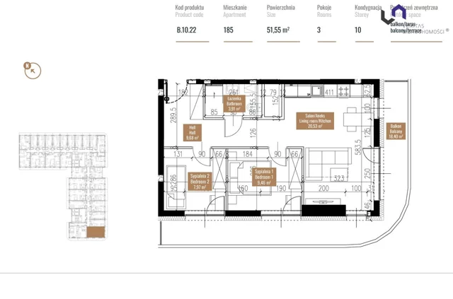 Apartament na sprzedaż 51,55 m², piętro 10, oferta nr VTS-MS-6316