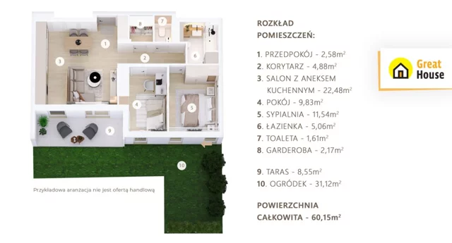 Apartament na sprzedaż 60,15 m², parter, oferta nr GH760397