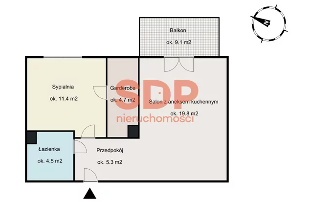 Apartament na sprzedaż, 45,60 m², 2 pokoje, piętro 3, oferta nr SDP892795