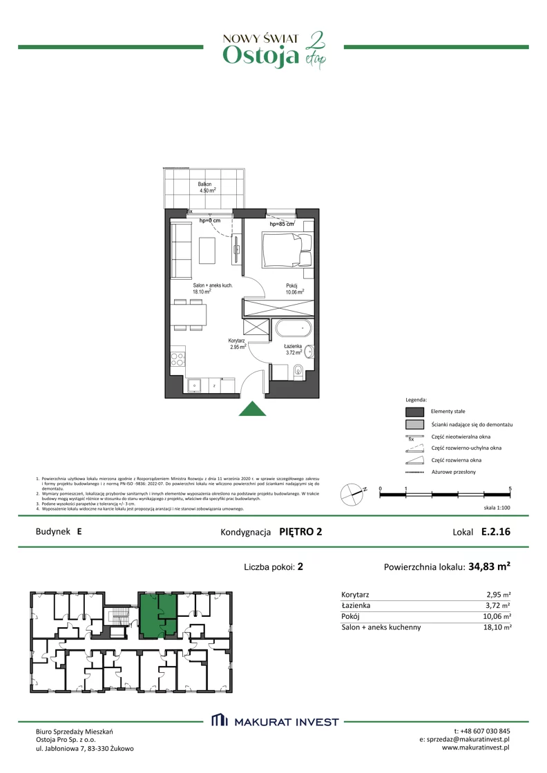 2 pokoje, mieszkanie 34,83 m², piętro 2, oferta nr E.2.16, Nowy Świat Ostoja II etap - budynki E, F, G, Gdańsk, Barniewice, ul. Malinowa