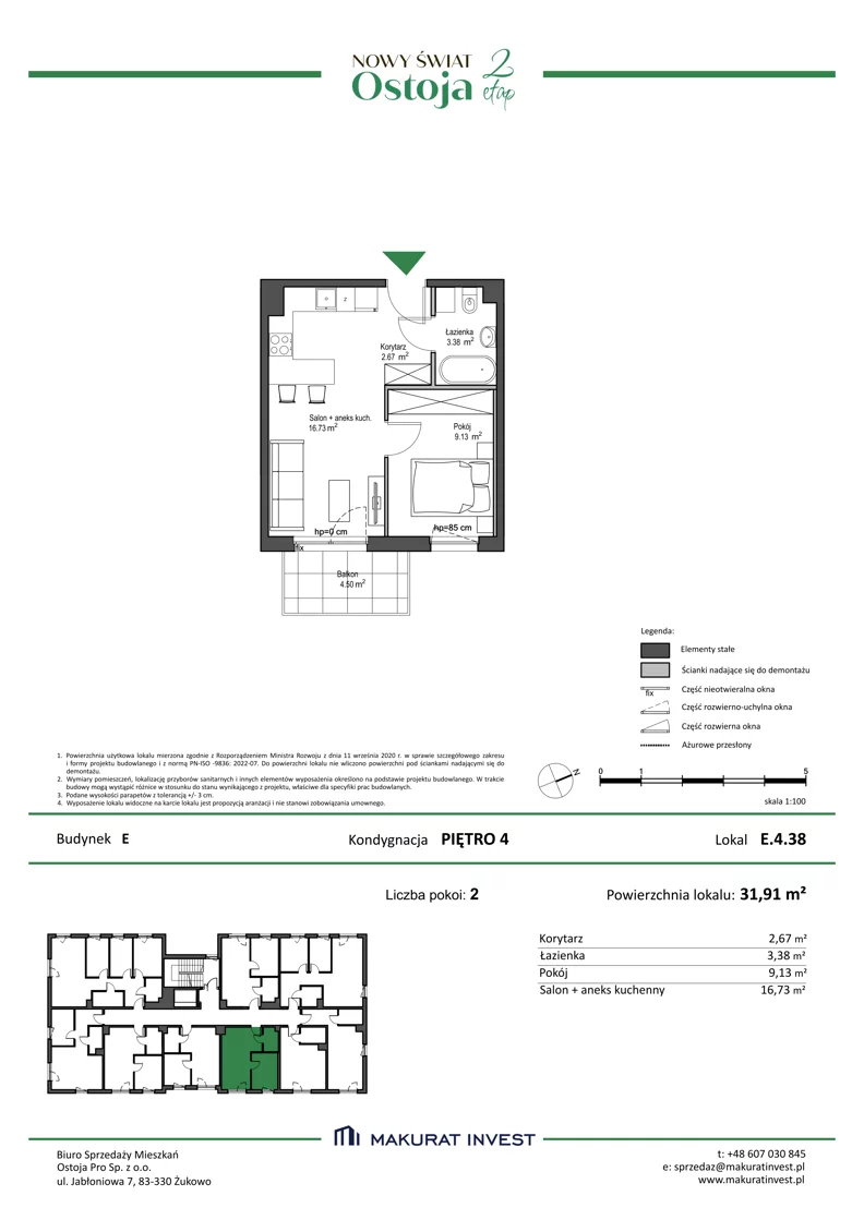 2 pokoje, mieszkanie 31,91 m², piętro 4, oferta nr E.4.38, Nowy Świat Ostoja II etap - budynki E, F, G, Gdańsk, Barniewice, ul. Malinowa