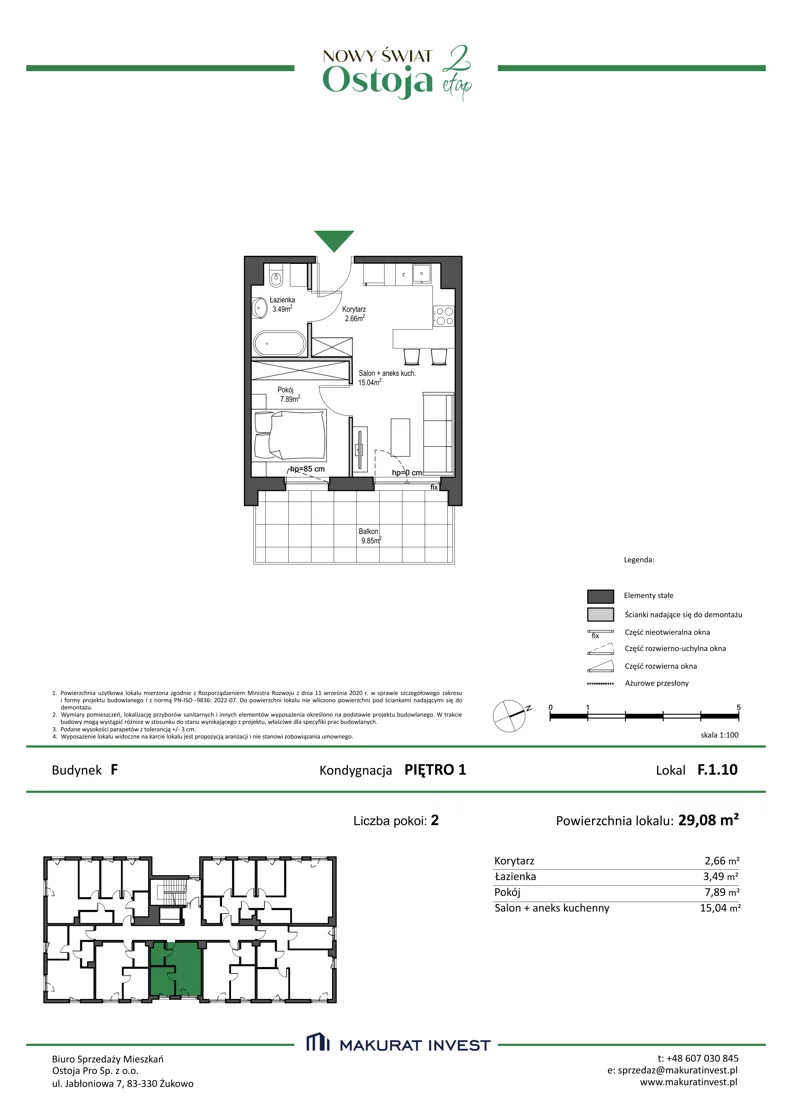 2 pokoje, mieszkanie 29,08 m², piętro 1, oferta nr F.1.10, Nowy Świat Ostoja II etap - budynki E, F, G, Gdańsk, Barniewice, ul. Malinowa