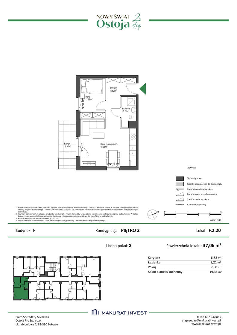 2 pokoje, mieszkanie 37,06 m², piętro 2, oferta nr F.2.20, Nowy Świat Ostoja II etap - budynki E, F, G, Gdańsk, Barniewice, ul. Malinowa