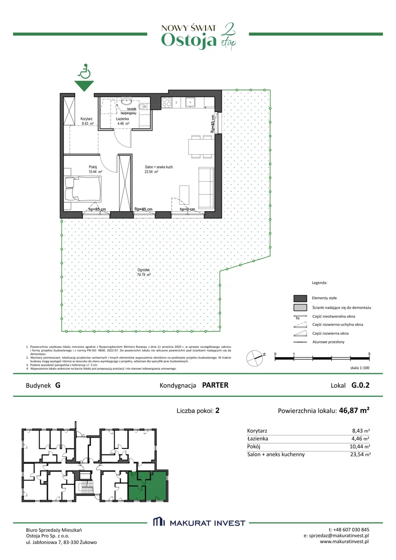 2 pokoje, mieszkanie 46,87 m², parter, oferta nr G.0.2, Nowy Świat Ostoja II etap - budynki E, F, G, Gdańsk, Barniewice, ul. Malinowa