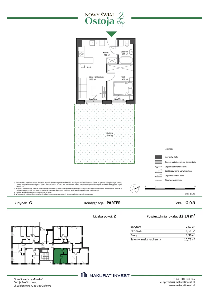 2 pokoje, mieszkanie 32,14 m², parter, oferta nr G.0.3, Nowy Świat Ostoja II etap - budynki E, F, G, Gdańsk, Barniewice, ul. Malinowa