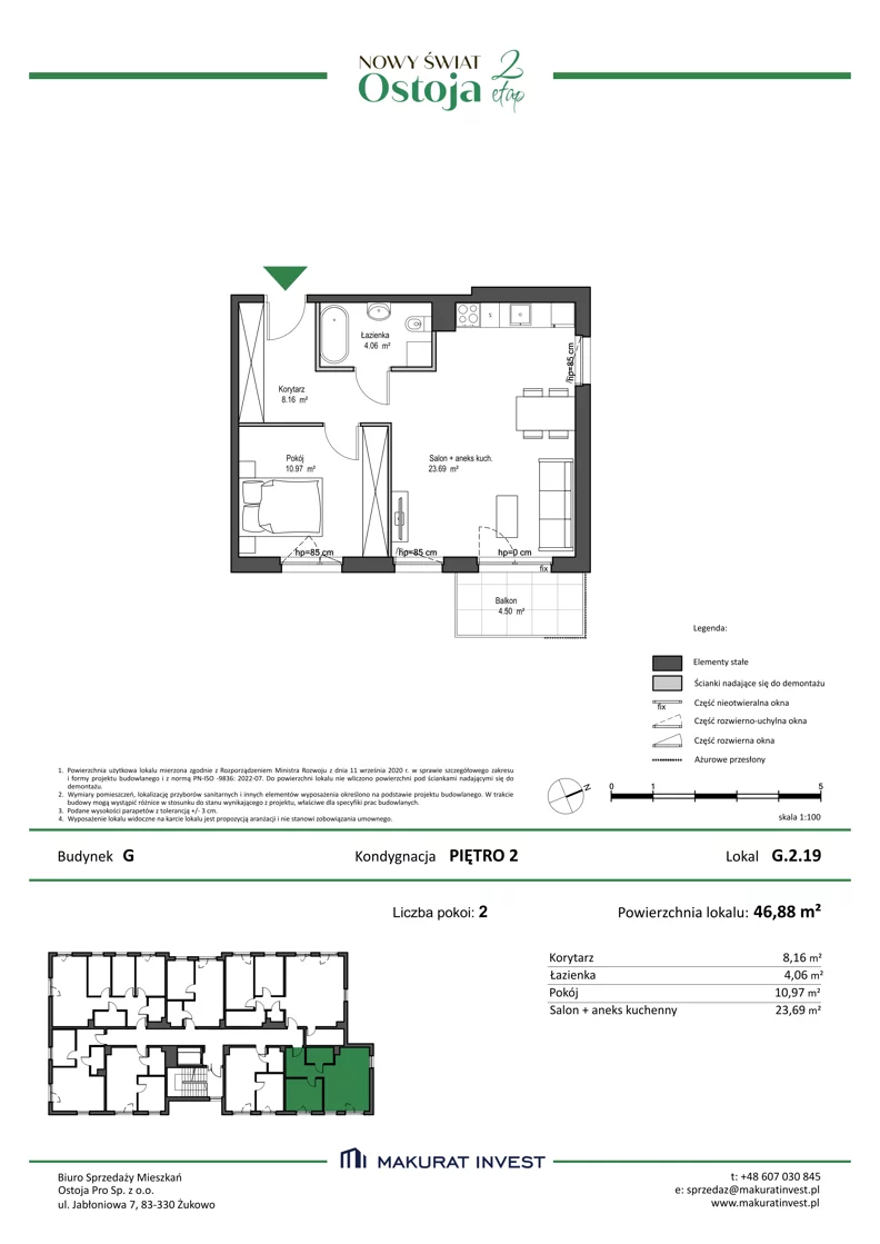 2 pokoje, mieszkanie 46,88 m², piętro 2, oferta nr G.2.19, Nowy Świat Ostoja II etap - budynki E, F, G, Gdańsk, Barniewice, ul. Malinowa
