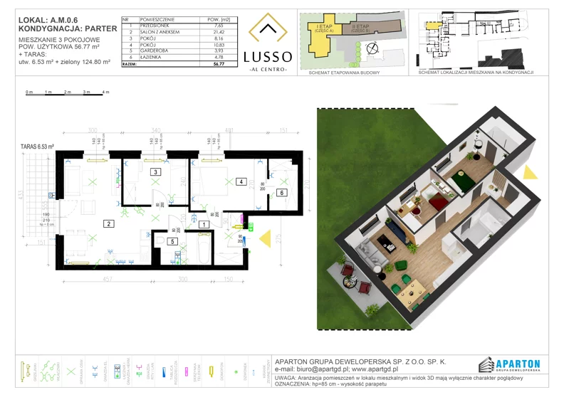 3 pokoje, mieszkanie 56,77 m², parter, oferta nr A0.6, Lusso Al Centro, Gniezno, ul. Wawrzyńca 19