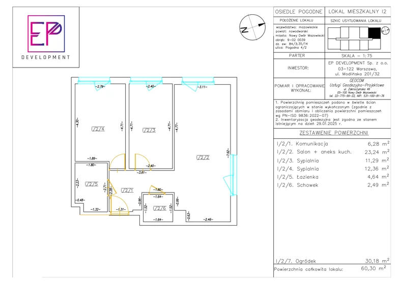 3 pokoje, mieszkanie 60,30 m², parter, oferta nr i02, Osiedle Pogodne, NOWY ETAP bud. I, J, Nowy Dwór Mazowiecki, Nowodworzanka, ul. Pogodna / Leśna / Dębowa