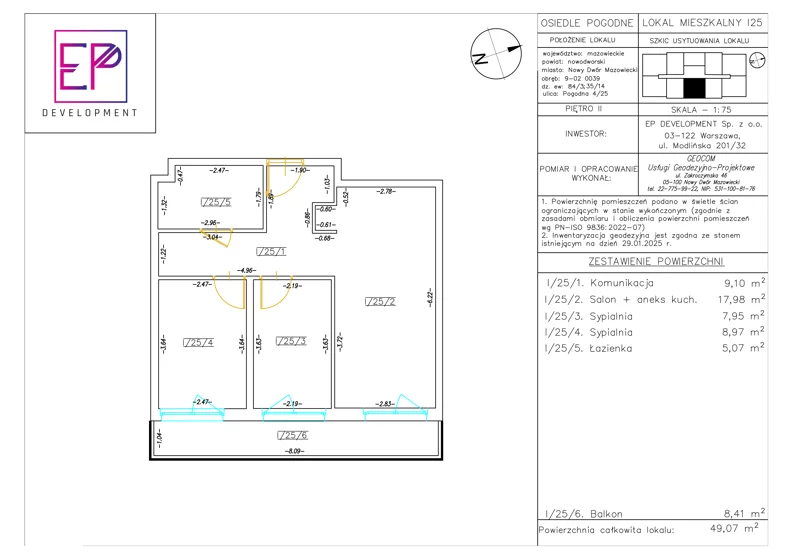 3 pokoje, mieszkanie 49,07 m², piętro 2, oferta nr i25, Osiedle Pogodne, NOWY ETAP bud. I, J, Nowy Dwór Mazowiecki, Nowodworzanka, ul. Pogodna / Leśna / Dębowa