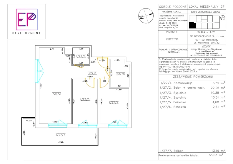 3 pokoje, mieszkanie 55,63 m², piętro 2, oferta nr i27, Osiedle Pogodne, NOWY ETAP bud. I, J, Nowy Dwór Mazowiecki, Nowodworzanka, ul. Pogodna / Leśna / Dębowa