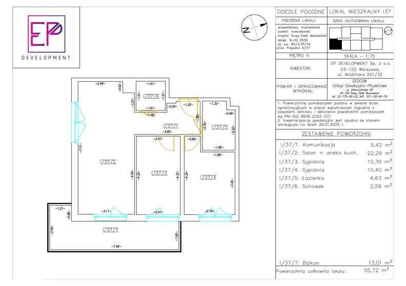 3 pokoje, mieszkanie 55,72 m², piętro 3, oferta nr i37, Osiedle Pogodne, NOWY ETAP bud. I, J, Nowy Dwór Mazowiecki, Nowodworzanka, ul. Pogodna / Leśna / Dębowa