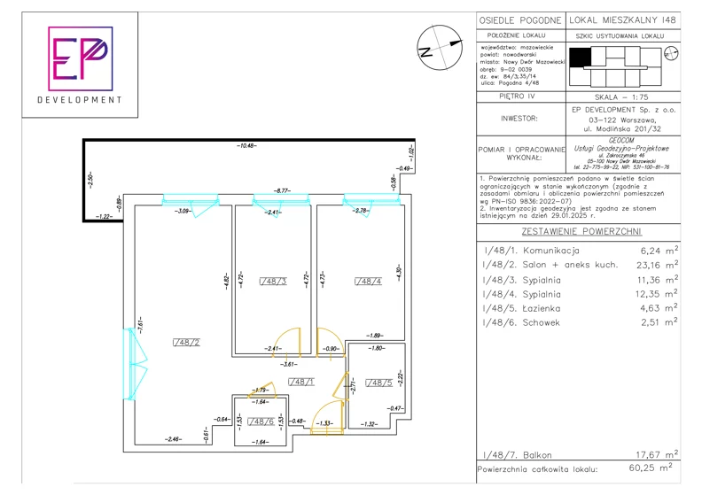 3 pokoje, mieszkanie 60,25 m², piętro 4, oferta nr i48, Osiedle Pogodne, NOWY ETAP bud. I, J, Nowy Dwór Mazowiecki, Nowodworzanka, ul. Pogodna / Leśna / Dębowa