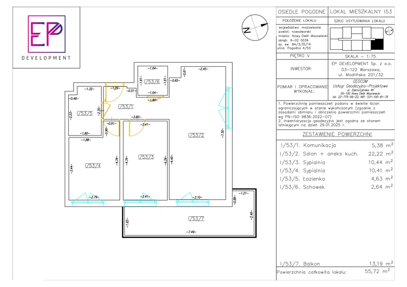 3 pokoje, mieszkanie 55,72 m², piętro 5, oferta nr i53, Osiedle Pogodne, NOWY ETAP bud. I, J, Nowy Dwór Mazowiecki, Nowodworzanka, ul. Pogodna / Leśna / Dębowa