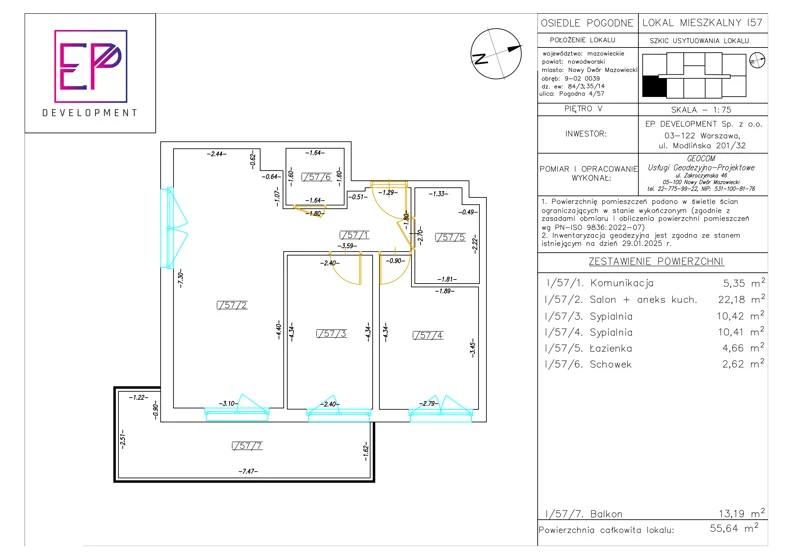 3 pokoje, mieszkanie 55,64 m², piętro 5, oferta nr i57, Osiedle Pogodne, NOWY ETAP bud. I, J, Nowy Dwór Mazowiecki, Nowodworzanka, ul. Pogodna / Leśna / Dębowa