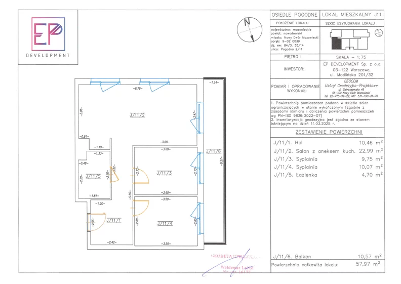 3 pokoje, mieszkanie 57,97 m², piętro 1, oferta nr J11, Osiedle Pogodne, NOWY ETAP bud. I, J, Nowy Dwór Mazowiecki, Nowodworzanka, ul. Pogodna / Leśna / Dębowa