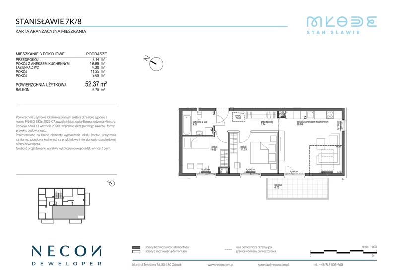 3 pokoje, mieszkanie 52,37 m², piętro 2, oferta nr B10-8, Młode Stanisławie - bud B10, B11, Stanisławie, ul. Stanisławie 7A
