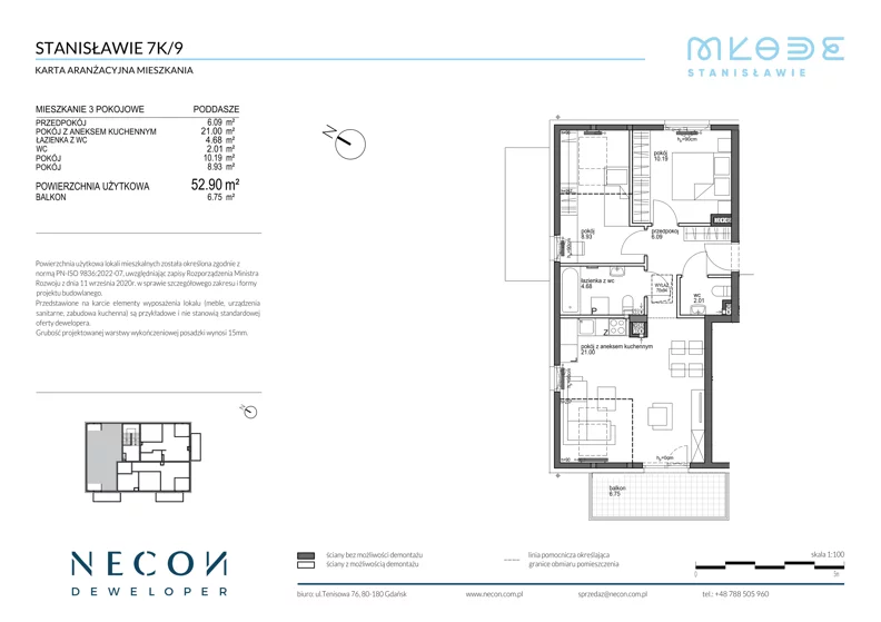 3 pokoje, mieszkanie 52,90 m², piętro 2, oferta nr B10-9, Młode Stanisławie - bud B10, B11, Stanisławie, ul. Stanisławie 7A