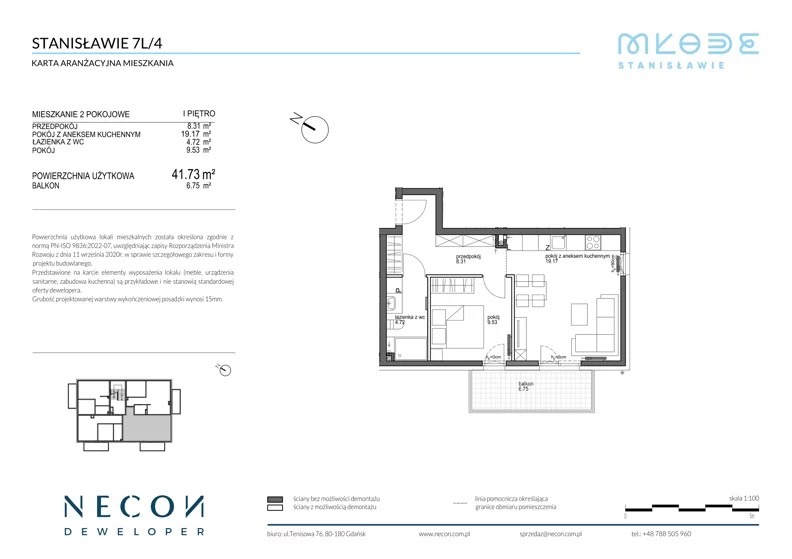 2 pokoje, mieszkanie 41,73 m², piętro 1, oferta nr B11-4, Młode Stanisławie - bud B10, B11, Stanisławie, ul. Stanisławie 7A