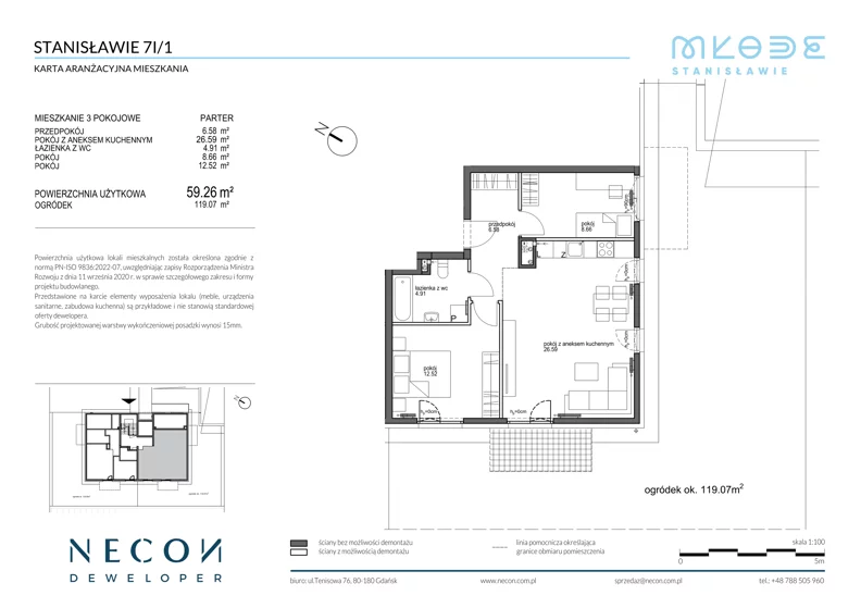 3 pokoje, mieszkanie 59,26 m², parter, oferta nr B8-1, Młode Stanisławie - bud B8, B9, Stanisławie, ul. Stanisławie 7A