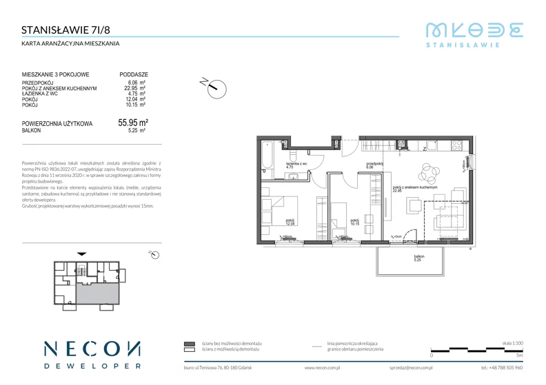 3 pokoje, mieszkanie 55,95 m², piętro 2, oferta nr B8-8, Młode Stanisławie - bud B8, B9, Stanisławie, ul. Stanisławie 7A