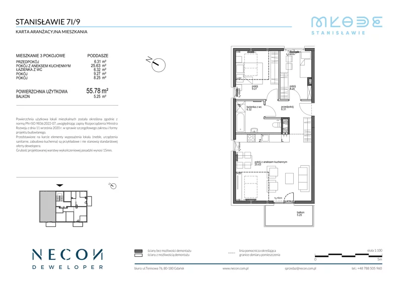 3 pokoje, mieszkanie 55,78 m², piętro 2, oferta nr B8-9, Młode Stanisławie - bud B8, B9, Stanisławie, ul. Stanisławie 7A