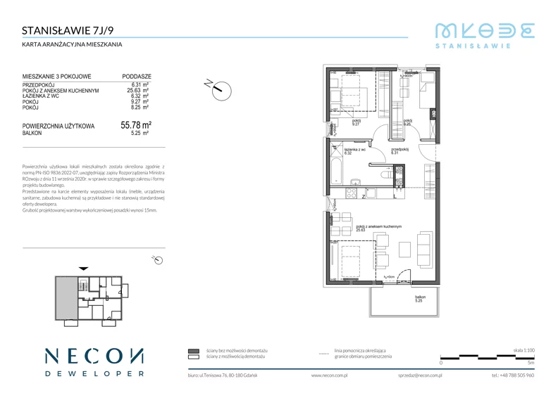 3 pokoje, mieszkanie 55,78 m², piętro 2, oferta nr B9-9, Młode Stanisławie - bud B8, B9, Stanisławie, ul. Stanisławie 7A