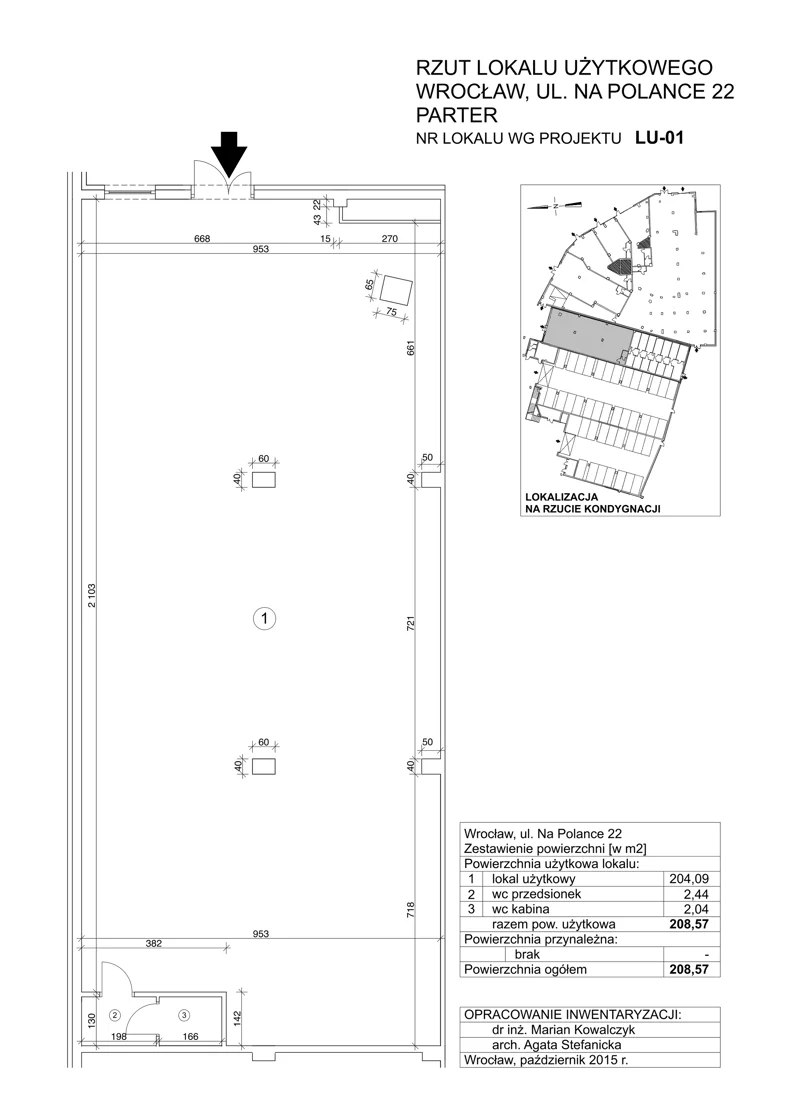 Lokal użytkowy 208,57 m², oferta nr LU-01, Stara Odra Residence - lokale usługowe, Wrocław, ul. Na Polance 22F