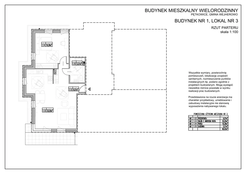 2 pokoje, apartament 60,00 m², parter, oferta nr 1.3, Golf Park Apartamenty, Pętkowice