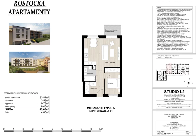 2 pokoje, apartament 45,65 m², piętro 1, oferta nr 08, Słoneczne Warszewo, Szczecin, Północ, Warszewo, Rostocka 21
