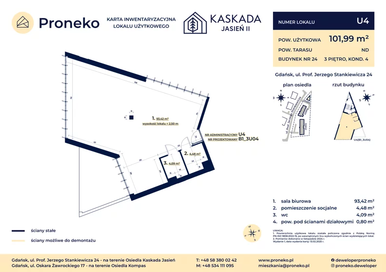 Lokal użytkowy 101,99 m², oferta nr B1_3U04, Kaskada Jasień II - lokale usługowe, Gdańsk, Jasień, ul. Stankiewicza 24