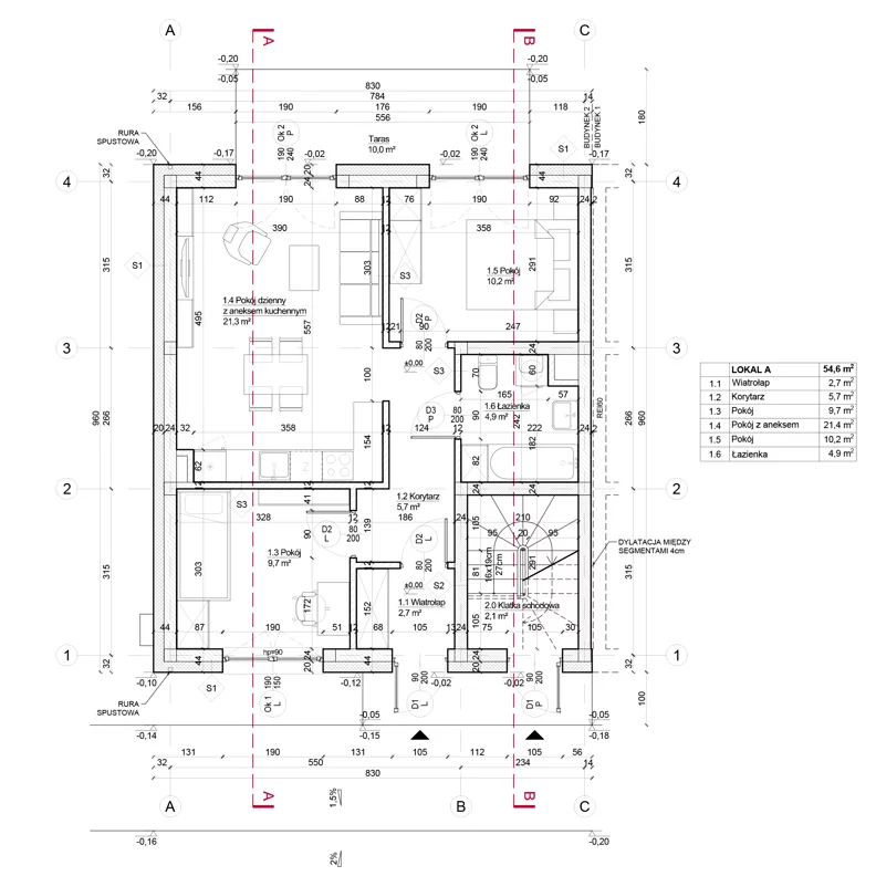 3 pokoje, mieszkanie 54,60 m², parter, oferta nr 2A, Apartamenty Południowa, Dys, ul. Południowa
