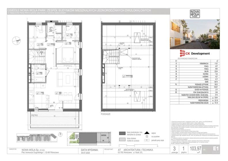 4 pokoje, mieszkanie 103,97 m², parter, oferta nr E1, Osiedle Nova Wola Park, Nowa Wola, ul. Przepiórki