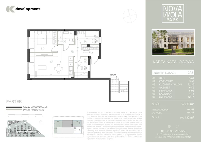 4 pokoje, mieszkanie 62,80 m², parter, oferta nr 2A1, Osiedle Nova Wola Park II, Nowa Wola, ul. Przepiórki