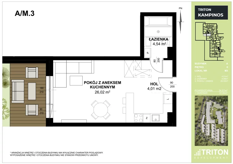 Mieszkanie 34,57 m², parter, oferta nr A_M3, Triton Kampinos III, Łomna-Las, ul. Wiśniowa 5