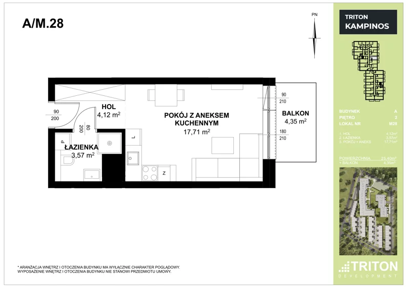 Mieszkanie 25,40 m², piętro 2, oferta nr A_M28, Triton Kampinos III, Łomna-Las, ul. Wiśniowa 5