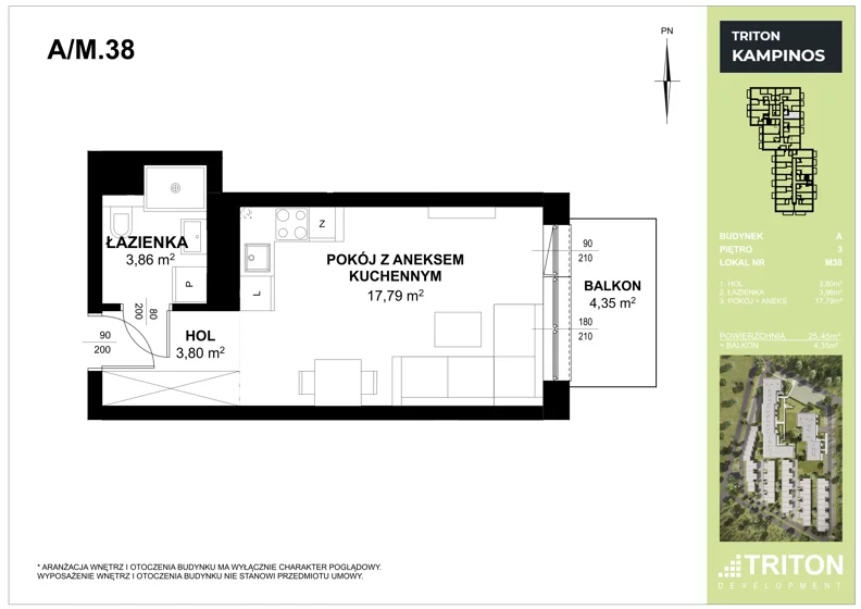 Mieszkanie 25,45 m², piętro 3, oferta nr A_M38, Triton Kampinos III, Łomna-Las, ul. Wiśniowa 5