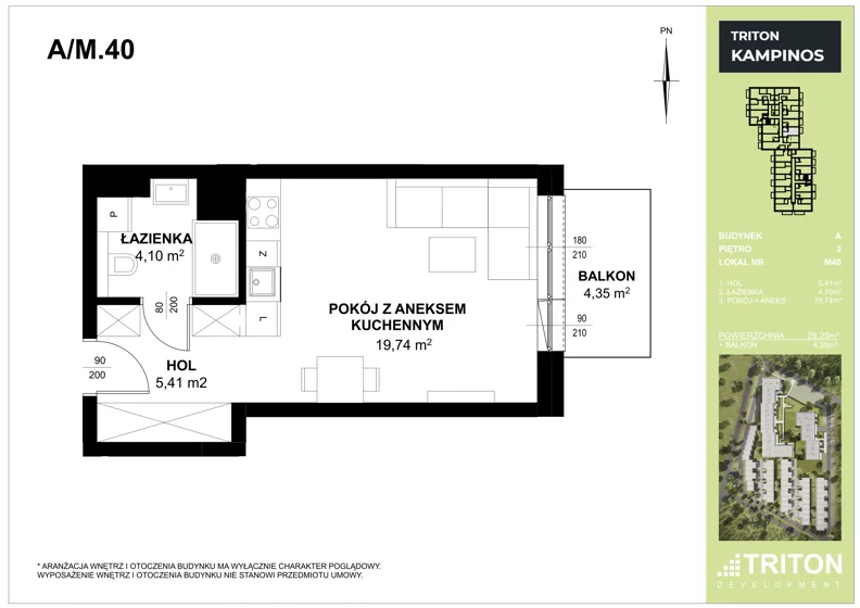 Mieszkanie 29,25 m², piętro 3, oferta nr A_M40, Triton Kampinos III, Łomna-Las, ul. Wiśniowa 5