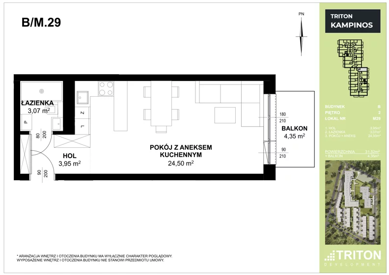 Mieszkanie 31,52 m², piętro 2, oferta nr B_M29, Triton Kampinos III, Łomna-Las, ul. Wiśniowa 5