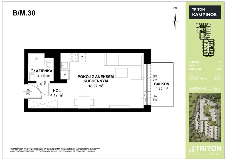 Mieszkanie 26,02 m², piętro 2, oferta nr B_M30, Triton Kampinos III, Łomna-Las, ul. Wiśniowa 5