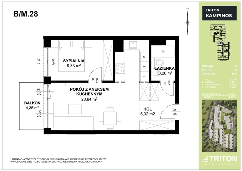 Mieszkanie 39,77 m², piętro 2, oferta nr B_M28, Triton Kampinos III, Łomna-Las, ul. Wiśniowa 5