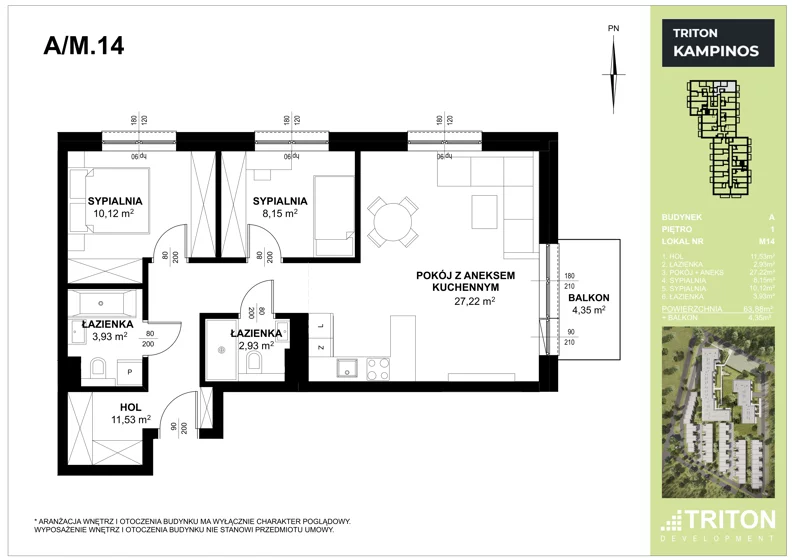 Mieszkanie 63,88 m², piętro 1, oferta nr A_M14, Triton Kampinos III, Łomna-Las, ul. Wiśniowa 5